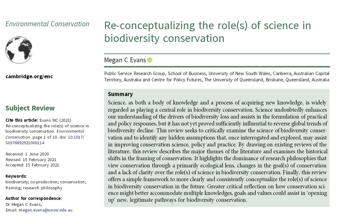 Megan Evans (@megcevans) on Twitter photo 🚨New paper! 🚨
My paper in <a href="/EnvConsJournal/">Environmental Conservation</a> critically examines the science of #biodiversity #conservation
For @LucHoffmannInst
#BiodiversityRevisited
Email me for PDF (megan.evans@unsw.edu.au)
Here's a 🧵👇 (1/n) cambridge.org/core/journals/… 🚨New paper! 🚨
My paper in <a href="/EnvConsJournal/">Environmental Conservation</a> critically examines the science of #biodiversity #conservation
For @LucHoffmannInst
#BiodiversityRevisited
Email me for PDF (megan.evans@unsw.edu.au)
Here's a 🧵👇 (1/n) cambridge.org/core/journals/…
