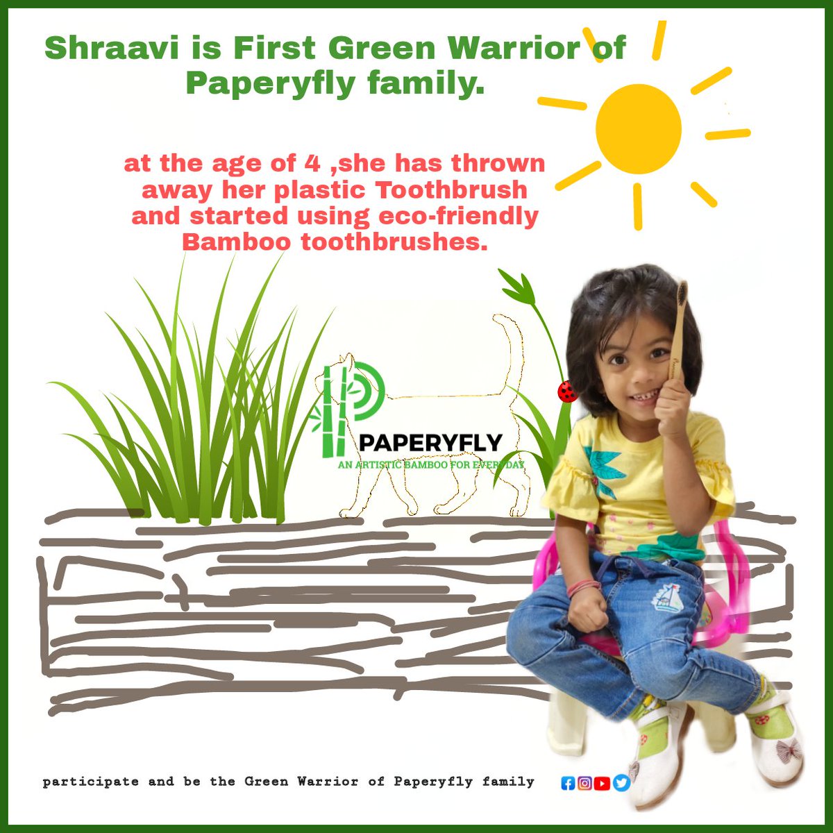 Eco-friendly बांबू टूथब्रश वापरून
आपणही आपल्या मुलांना 'green warrior' बनवूया.
#bambootoothbrush 
#मराठी_उद्योजक