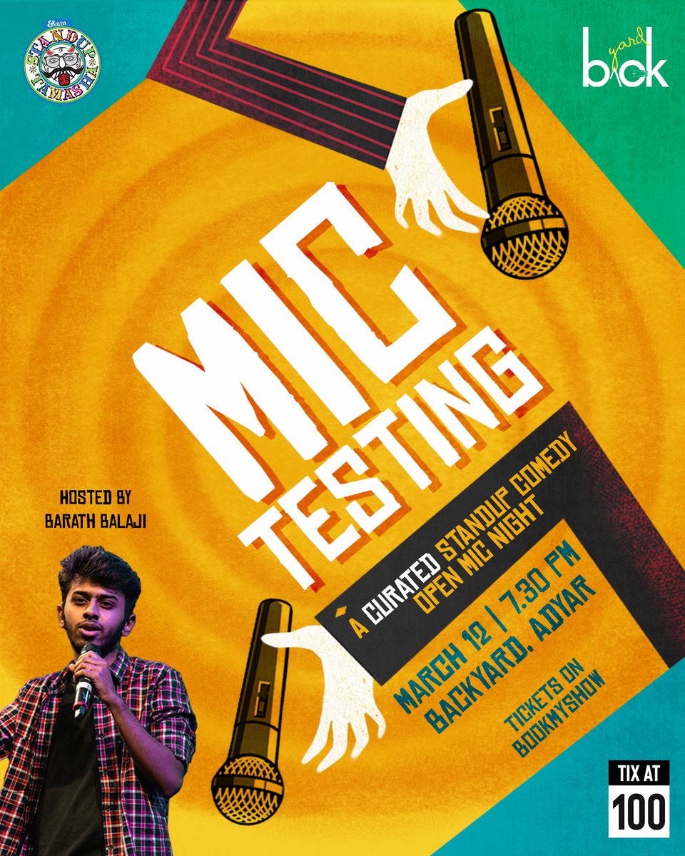 Tamasha_eST's tweet image. Chennai! 💛 Curated Tanglish open mic happening this Friday at Backyard, Adyar with all the safety protocols in place! 🙌🏻 Tix at 100 only. Fab lineup coming your way, be there!

Hit the link -- bit.ly/MTmar12 

#EvamStandupTamasha #SociallyDistanced #MasksOn