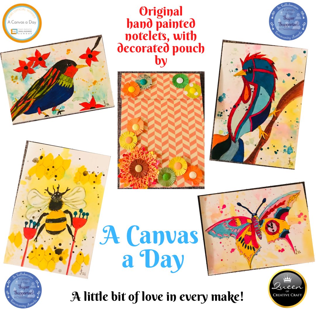 <a href="/NanasWitchCraft/">☆Nana's Witch Craft</a> <a href="/BadgerCrafty/">Crafty Badger</a> Hi. I’m Jill from <a href="/ACanvasaDay/">A Canvas a Day</a> 
I make all things creative from artworks, to jewellery, to embroidered pieces. 
These wonderful notecard pouches with original artwork are seeking fast!
#smallbusiness #bettertogether #QueenOf #SBS #etsy