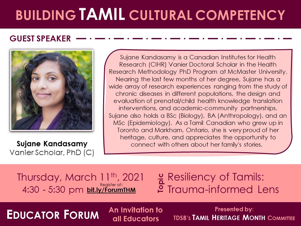 TDSB_Tamil's tweet photo. With impressive bios and extensive experiences, Seema, @NonPlainJane and Mathura are all set for a critical discussion about resiliency in the Tamil community. Will you be joining us on Thursday too? Register at: https://t.co/t6jsHmZAOh | #THMEducatorForum #edutwitter https://t.co/as94kb6dYF