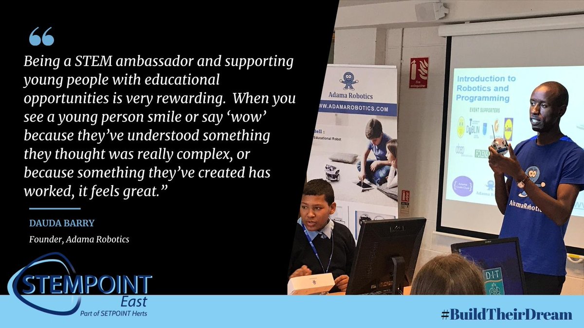 STEMPOINT_'s tweet photo. @STEMAmbassadors Dauda is CEO of @adamrobotics, offering educational robotics kits & online courses, and @adaplayEsports, the biggest school #esports league in the UK. He's worked with us for 3 years, bringing STEM to life for young people https://t.co/PDkez7gbS4 #BuildTheirDream https://t.co/3P5l4pvS0O