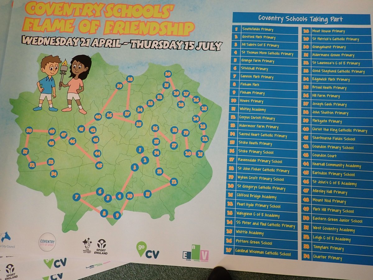 Coventry Young Ambassadors (@cyambassador) on Twitter photo So excited to receive #FlameOfFriendship torch relay posters!! Thanks <a href="/RicohUK/">Ricoh UK</a> <a href="/CovSport/">Coventry Sport</a> <a href="/EnV_Coventry/">EnV C.I.C - Events need Volunteers!</a> <a href="/DmMoorcroft/">David Moorcroft</a> <a href="/AdeneganK/">Karé Adenegan</a> <a href="/realvicminett/">Vic Minett</a> <a href="/southfieldsweb/">Southfields Primary School</a> <a href="/GosfordPrimary/">Gosford Park Primary School</a> <a href="/STMschCoventry/">St Thomas More</a> <a href="/stivichallps/">Stivichall Primary</a> <a href="/gfprimarycov/">Grange Farm Primary School</a> <a href="/stivichallps/">Stivichall Primary</a> <a href="/CannonParkSch/">Cannon Park Primary</a> <a href="/FinhamPrimary/">Finham Primary</a> <a href="/FinhamPark/">Finham Park School</a> So excited to receive #FlameOfFriendship torch relay posters!! Thanks <a href="/RicohUK/">Ricoh UK</a> <a href="/CovSport/">Coventry Sport</a> <a href="/EnV_Coventry/">EnV C.I.C - Events need Volunteers!</a> <a href="/DmMoorcroft/">David Moorcroft</a> <a href="/AdeneganK/">Karé Adenegan</a> <a href="/realvicminett/">Vic Minett</a> <a href="/southfieldsweb/">Southfields Primary School</a> <a href="/GosfordPrimary/">Gosford Park Primary School</a> <a href="/STMschCoventry/">St Thomas More</a> <a href="/stivichallps/">Stivichall Primary</a> <a href="/gfprimarycov/">Grange Farm Primary School</a> <a href="/stivichallps/">Stivichall Primary</a> <a href="/CannonParkSch/">Cannon Park Primary</a> <a href="/FinhamPrimary/">Finham Primary</a> <a href="/FinhamPark/">Finham Park School</a>