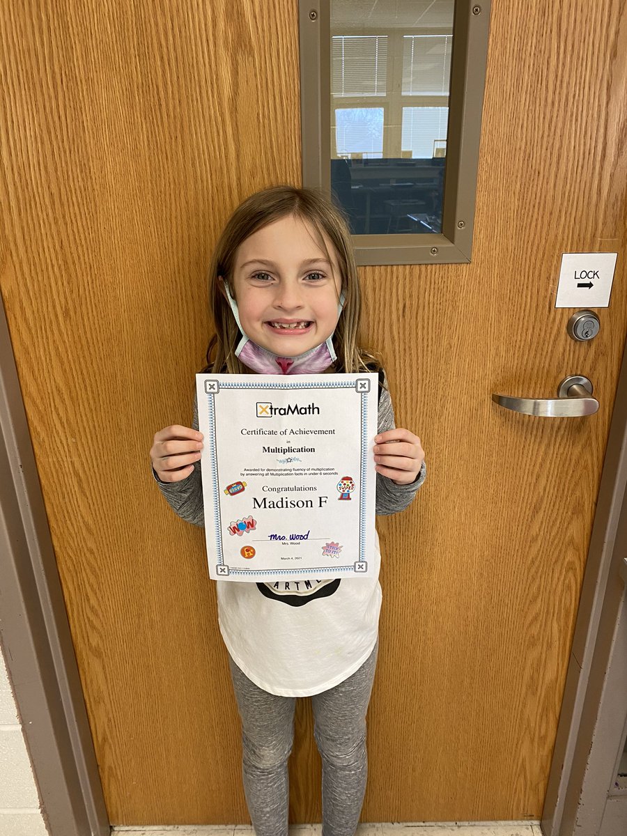 MrsWood103's tweet photo. Well... she had to show her smile for this one. I am blown away by her dedication!! ๐ฅณ AWESOME Job! #multiplicationmaster @PDSD_Pennell @PennDelco @XtraMath_US https://t.co/V0nYAXZcjW
