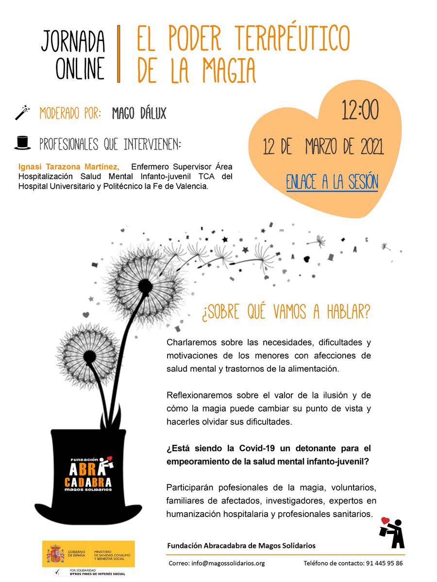HospitalLaFe's tweet photo. 🏥 Ignasi Tarazona, Enfermero Supervisor Área Hospitalización Salud Mental Infanto-juvenil del @HospitalLaFe participa el 12 de marzo en la jornada On-line "El poder terapéutico de la Magia" junto al @MagoDalux  @fundabracadabra    
🕰️ 12.00h 
 ℹ️ https://t.co/8gR2jBX0hF https://t.co/9HLzr0bZmi