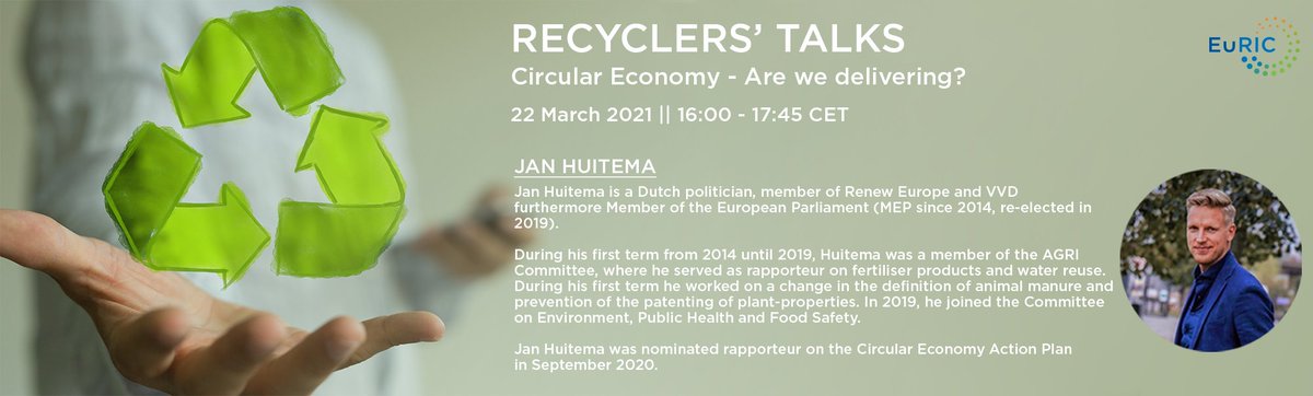 RecyclingEur's tweet photo. Meet our first #recyclerstalks keynote speaker, @jhuitema MEP and nominated rapporteur on the #CEAP. 

🗓️22 March 2021, 16:00 - 17:45 CET
🎫Register for free: https://t.co/XVymgzW9hm
ℹ️ Detailed list of speakers: https://t.co/eTav2xs4U8 https://t.co/pdClifhJNf
