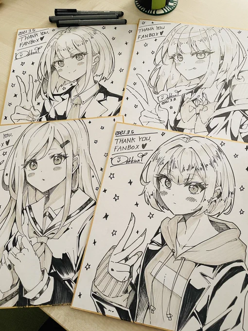 FANBOXの特典色紙4枚描きました!✨?

これで11月分全部完成です!
この後発送して来ますので到着まで今しばらくお待ちください!!?? 