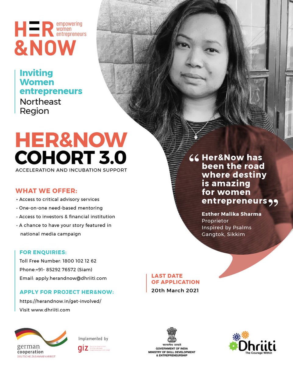 Interested in being a part of the voyage called entrepreneurship? 

Her&amp;Now Cohort 3.0 will help you steer your venture through the challenges and achieve your vision with our incubation support program offered by GIZ and Dhriiti.

Apply - offf.to/93GZ

<a href="/Her_and_Now/">Her&Now</a>