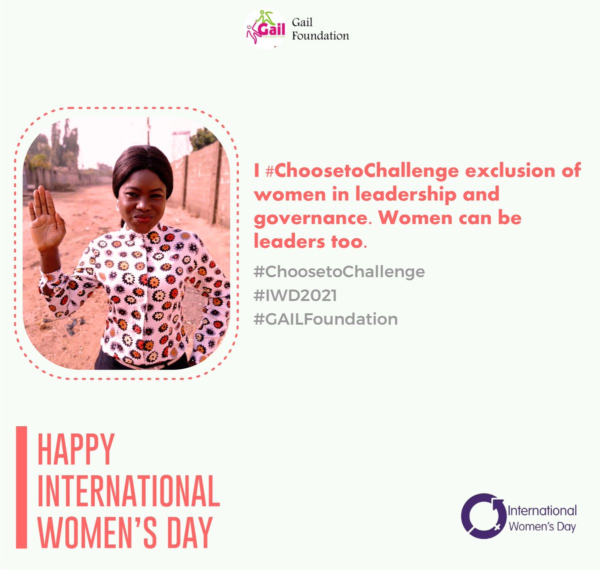 JudithOkosun1's tweet photo. #IWD2021
Women make up 50% of the population, but only 25% of the leadership. We must #ActForEqual for better leadership that represents everyone.
 ~UN Women

#internationalwomensday2021
#ChooseToChallenge
#GAILFoundation
#PadAGirl https://t.co/hIYhgmkrS2