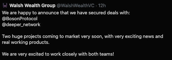 TheCryptoLif7's tweet image. 🚨@deeper_network
  
🥳Announce a partnership with @WalshWealthVC

⚡️Real Product to solve real problem⚡️

#cybersecurity #internetfreedom #dataprotection
#TCL #thecryptolifestyle #cryptocurrency