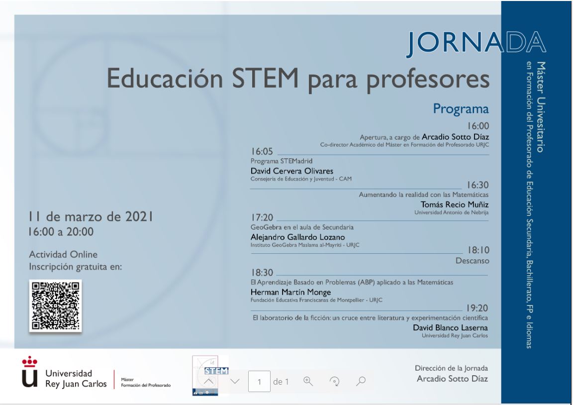 masterprof_urjc's tweet image. Este jueves 11 &quot;Educación STEM para profesores&quot; y el próximo 26 de marzo &quot;Gamificación Educativa&quot; celebraremos dos Jornadas Formativas para la comunidad educativa del Máster. Revisa tu correo electrónico para realizar la inscripción a las jornadas.