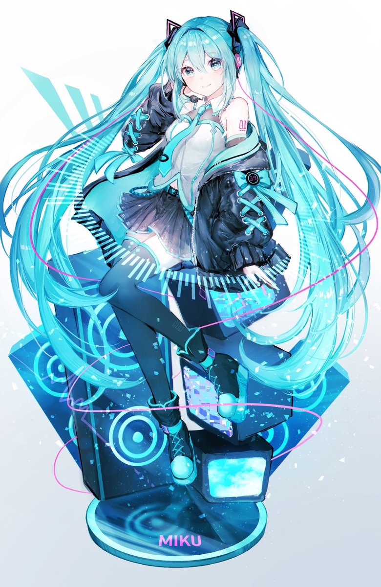 hatsune miku 1girl solo long hair skirt twintails thighhighs necktie  illustration images