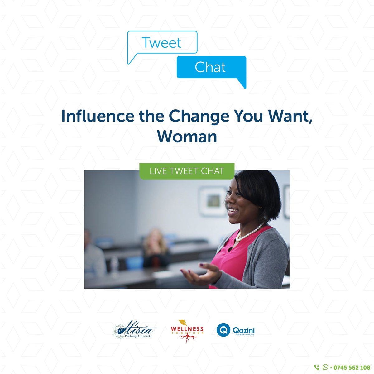 HisiaPsychology's tweet photo. Welcome to today's conversation.

Today's topic is "Influence the Change You Want, Woman."
Joining us will be @QaziniKenya and @WellnessTogeth3.
 
#IWD2021 
#influencethechange
#declutteryourmind https://t.co/f8Zb6MzWRI