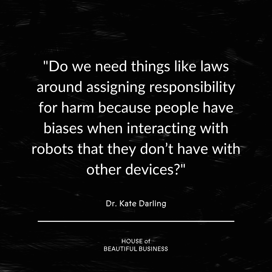HoBBtweets's tweet image. Can machines love us? Asks Dr. Kate Darling @grok_, an expert in #robotethics, shaping the future of human-robot relationships at @medialab, who will be joining this year&apos;s #ConcreteLove festival in the fall. 

#beautifulbusiness #IWD2021 #ethicalAI #futuretech
