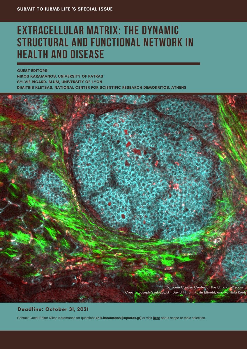 📢🆕IUBMB Life Special Issue: 'Extracellular Matrix: The Dynamic Structural and Functional Network in Health and Disease'
Info:iubmb.onlinelibrary.wiley.com/pb-assets/asse…

#extracellularmatrix #cancer #immunology #Autophagy #cellsignalling #cellculture #macromolecules #pharmacological #organoids