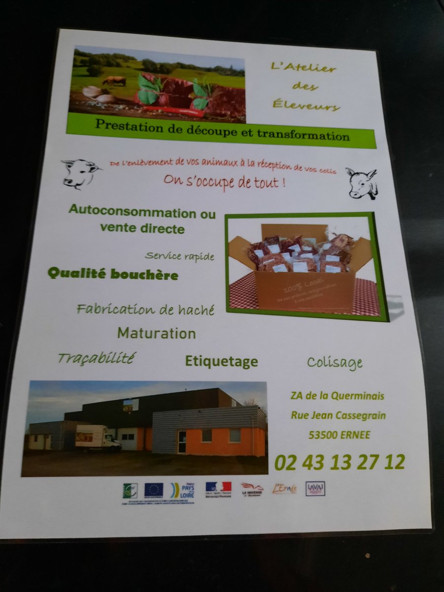 Vincenono's tweet photo. L'#atelierdeséleveurs en @lamayenne, est disponible pour de la #prestation de #découpe et #transformation au service de tous les #éleveurs. #ventedirecte  #local #circuitcourt #viande. @DodardE @YannickVallee53 @arjencoppoolse @TatinStephane @rousseletsyl20 @OlivierTarleve https://t.co/1YUdCz7NfU