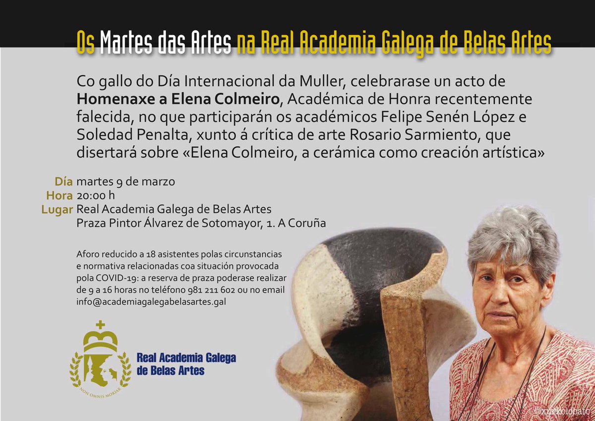 XurxoLobato's tweet photo. Homenaxe a Elena Colmeiro na Academia Galega de Belas Artes na Coruña ⁦@rosarsarmiento⁩ @Cultura_Coruna⁩ ⁦@DACCultura⁩ https://t.co/VCgHX1jDEv