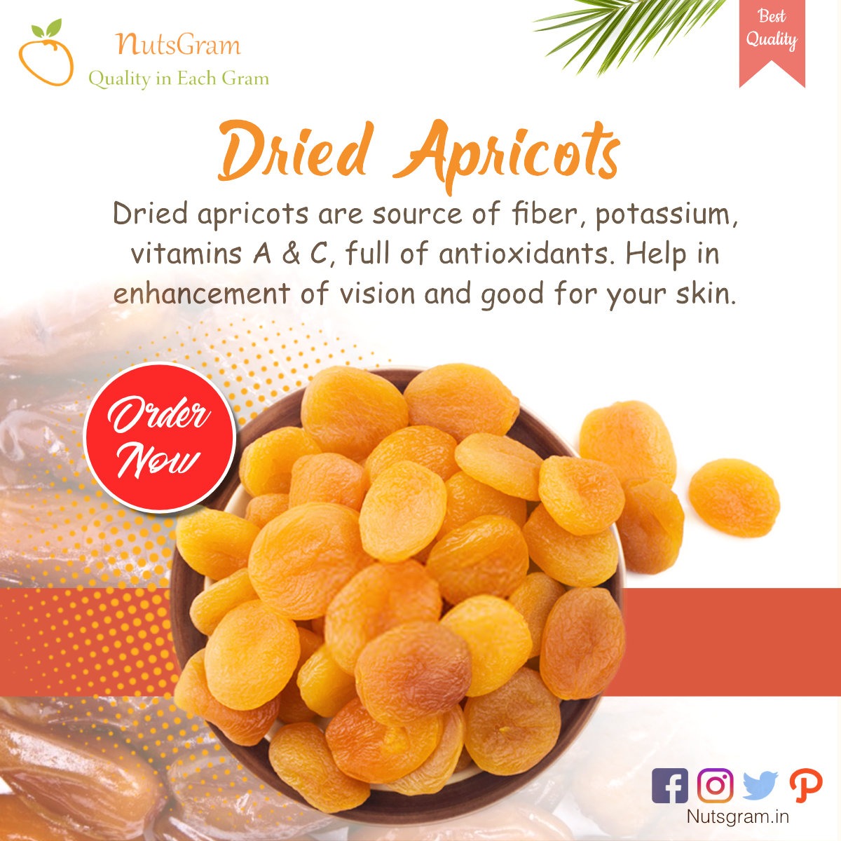 nutsgram's tweet photo. Dried apricots are source of fiber, potassium, vitamins A & C, full of antioxidants. Help in enhancement of vision and good for your skin. Shop Online 👉 https://t.co/zVBZEUwNsK or Order on Call Today!
#Nutsgram #apricots #dryapricots #driedapricots #nuts #driedfruits #driedfood https://t.co/ATrxJ0YM24