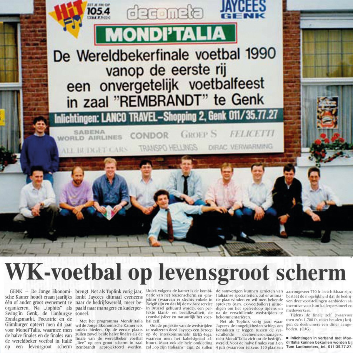 WK-voetbal ⚽ op een levensgroot scherm is vandaag de dag heel normaal maar 30 jaar geleden kon dit als uniek beschouwd worden. Onder leiding van voorzitter Jan Dirix organiseerde JCI Genk in de zomer van 1990 dit uniek concept.