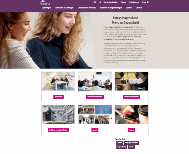 De website van Fontys Hogeschool Mens en Gezondheid heeft een nieuwe look &amp; feel. Benieuwd naar o.a. onze opleidingen, post-hbo onderwijs en informatie over zorginnovatiecentra en -netwerken? Neem dan snel een kijkje op fontys.nl/fhmg
#wijzijnfontys