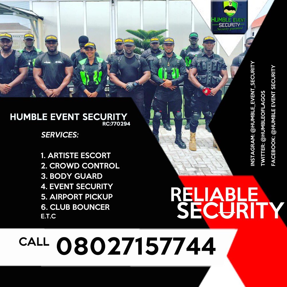 Humbleoflagos's tweet photo. For your next event security call on us 08027157744 #eventsecurity #boduguard #videoshooting #airportpickup #bouncer #weddingsecurity #humbleeventsecurity 💪🏻💪🏻💪🏻 https://t.co/2vzZIPQGmB