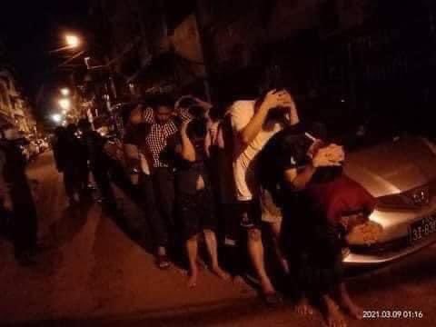 In #Lanmadaw Junta military barged into innocent civilian’s houses at night and arrested 30 men in inhumane way as seen in the photos. We still have no information on where they’re being kept or how their situation is . Please I beg you to take action.#WhatsHappeningInMyanmar
