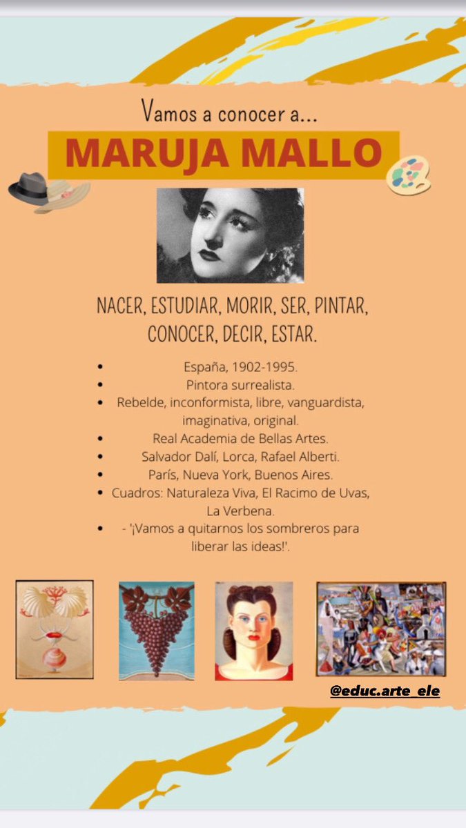 MarSerranoM's tweet photo. ¿Conoces a #MarujaMallo? Una pintora surrealista española tremendamente interesante. #LasSinsombrero #profedeele #InstitutoCervantes #generaciondel27 https://t.co/PW40t9ejcy