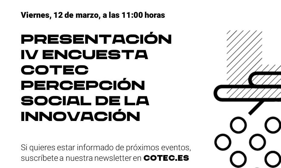 Innuba_es's tweet photo. 🗓 El próximo 12 de Marzo se presentan los resultados de la IV Encuesta COTEC de percepción social de la innovación. Se podrá seguir el evento en el siguiente enlace: https://t.co/XouLwbYFFa #socialinnovation https://t.co/ynzZIGVzGA