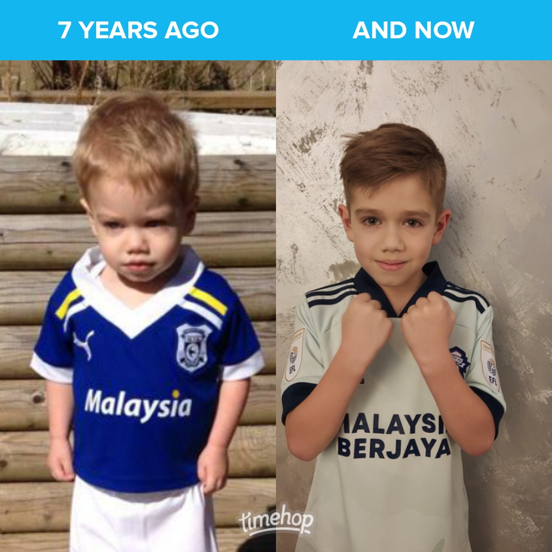 elle1988's tweet photo. Where have them years gone? Lost track of how many @CardiffCityFC kits he's had since he's been born🤣 💙💙⚽⚽
#almost9 https://t.co/XpTF6xrFQ5
