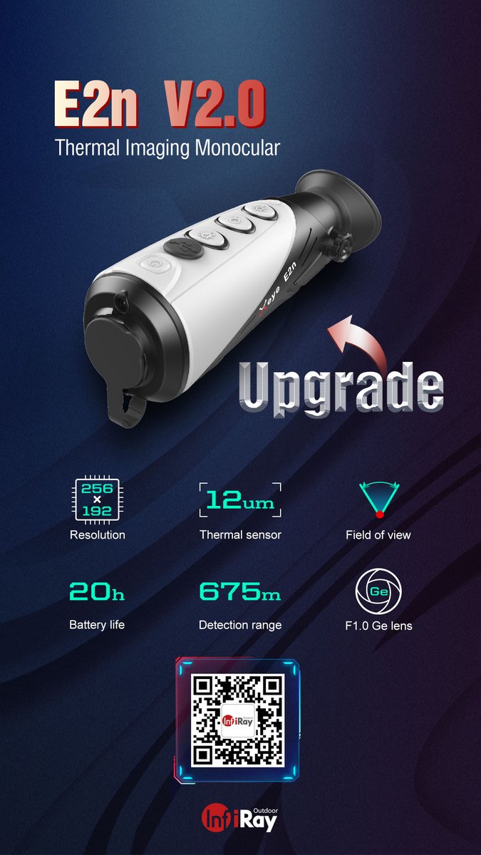 InfiRay Outdoor 12μm affordable monocular- E2N V2.0 Version. It is the updated version of E2N, which was one of the earliest Outdoor entry-level thermal monoculars winning the favor of the customers. It is featured with a number of improvements that provide better user experience
