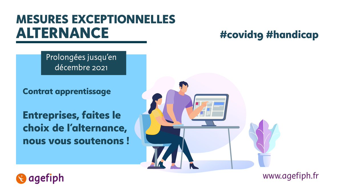- MESURES EXCEPTIONNELLES 💬 -

L'Agefiph prolonge jusqu'à décembre 2021 son aide exceptionnelle à destination des entreprises pour favoriser l'alternance et soutenir l'emploi d'une personne handicapée en contrat d'apprentissage.

📌 bit.ly/2GRYE9B