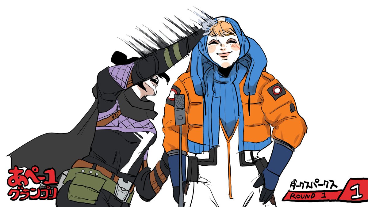 wattson (apex legends) ,wraith (apex legends) multiple girls 2girls bodysuit black scarf hood jacket smile  illustration images