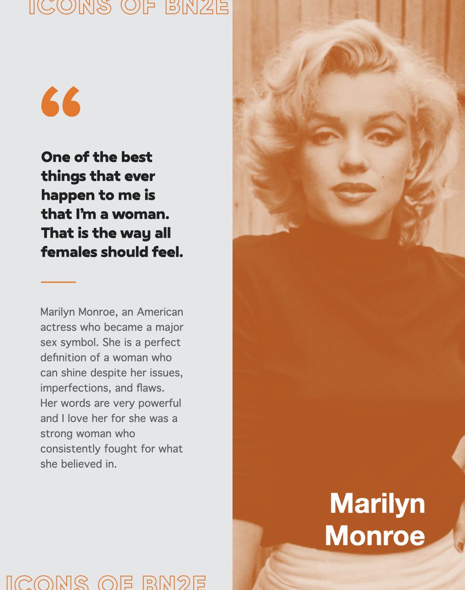 bsn2_e's tweet photo. Next to share her favorite female icon is the ever dynamic, Dyan Clarisse Esparagoza @esparagoza_dyan. Dyan's favorite icon is Marilyn Monroe. 

Click the picture to know the reasons why she admires Marilyn.✨

#storyahanay https://t.co/EwMuPIehC8