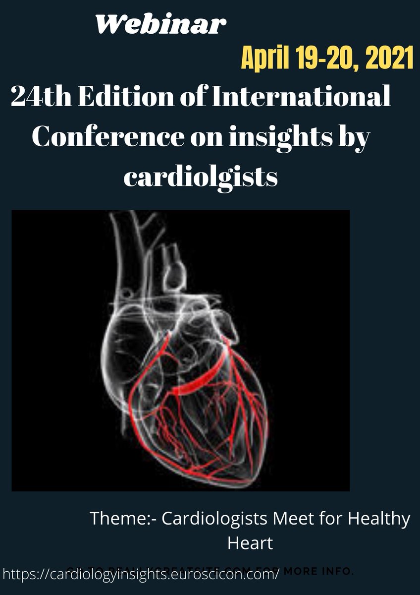 CardiologyHeart's tweet photo. #April19-20, 2021 #Submitabstract #cardiologyconference #Hypertension #CardiovascularDiseasesAndHeart
#InterventionalCardiology
#CardiovascularToxicologyAndPharmacology
#CardiacSurgeryAndTransplantation
#StructuralHeartDiseaseInterventions
#CurrentResearchInCardiology https://t.co/nYqBoemPGj