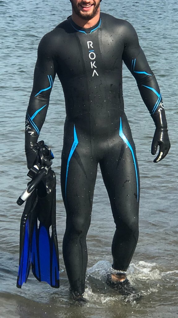 “gordonthomas858: ROKA Triathlon wetsuit in blue; athletic fit snorkeler ht...