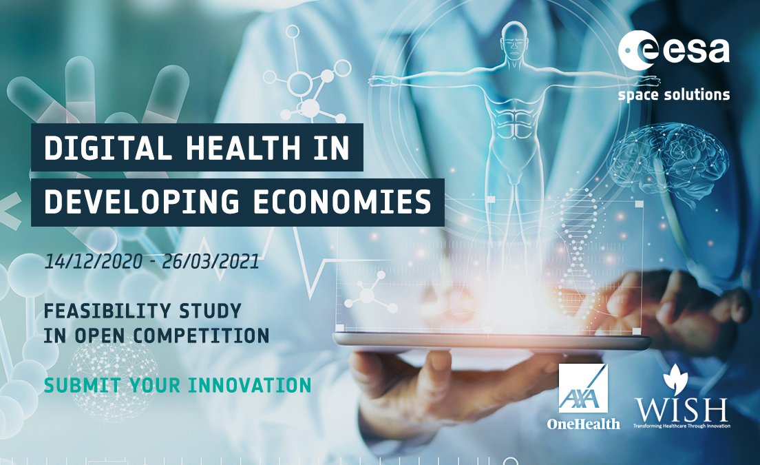 ESA Space Solutions (@space4europe) on Twitter photo With AXA OneHealth & <a href="/Wish_India/">WISH Foundation India</a>, we've launched a Feasibility Study to...
Accelerate #sustainable #innovation through space data & technology and advance the provision of seamless #healthcare in developing economies. 🚑
Submit your idea by 26/3/21 👇
ow.ly/SBKC50DQXTq With AXA OneHealth & <a href="/Wish_India/">WISH Foundation India</a>, we've launched a Feasibility Study to...
Accelerate #sustainable #innovation through space data & technology and advance the provision of seamless #healthcare in developing economies. 🚑
Submit your idea by 26/3/21 👇
ow.ly/SBKC50DQXTq