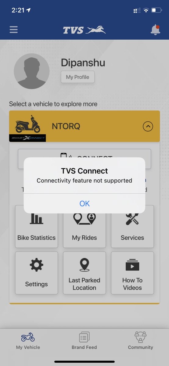 deepu007bond's tweet photo. @tvsmotorcompany Tvs connect app is not working on iphone. It shows some connectivity issue. Fix this ASAP https://t.co/fHfukLti8a
