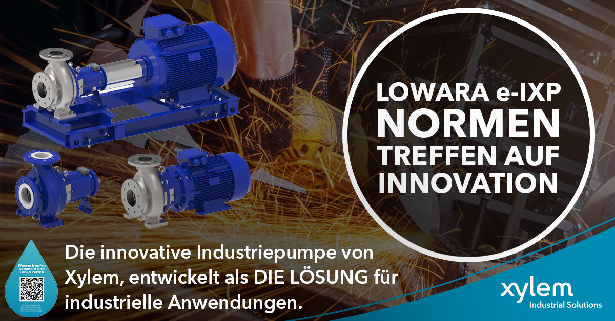 e-IXP, die neue innovative Xylem-Industriepumpe ist eine Einstufen-Spiralgehäusepumpe, die in modularer Bauweise gestaltet ist. Zusammen mit unserer neuen Xylem-optimyze-Technologie bleibt der Zustand der Pumpe immer unter Kontrolle. 
Mehr erfahren: bit.ly/3rzZdaE