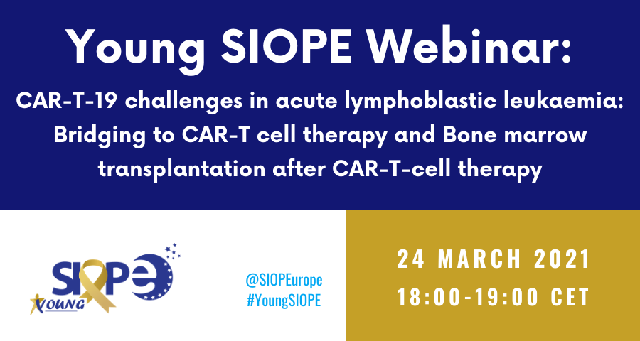 SIOPEurope's tweet photo. 📌Join the #YoungSIOPE Webinar tomorrow: 24 March (18:00-19:00 CET): 

#CART19 challenges in acute lymphoblastic leukaemia: Bridging to #CARTcell therapy &amp; bone marrow transplantation after CAR-T-cell therapy

More info &amp; Zoom link👇
https://t.co/3aQtjTJeBV

#PedOnc https://t.co/LFnpMxwpQq