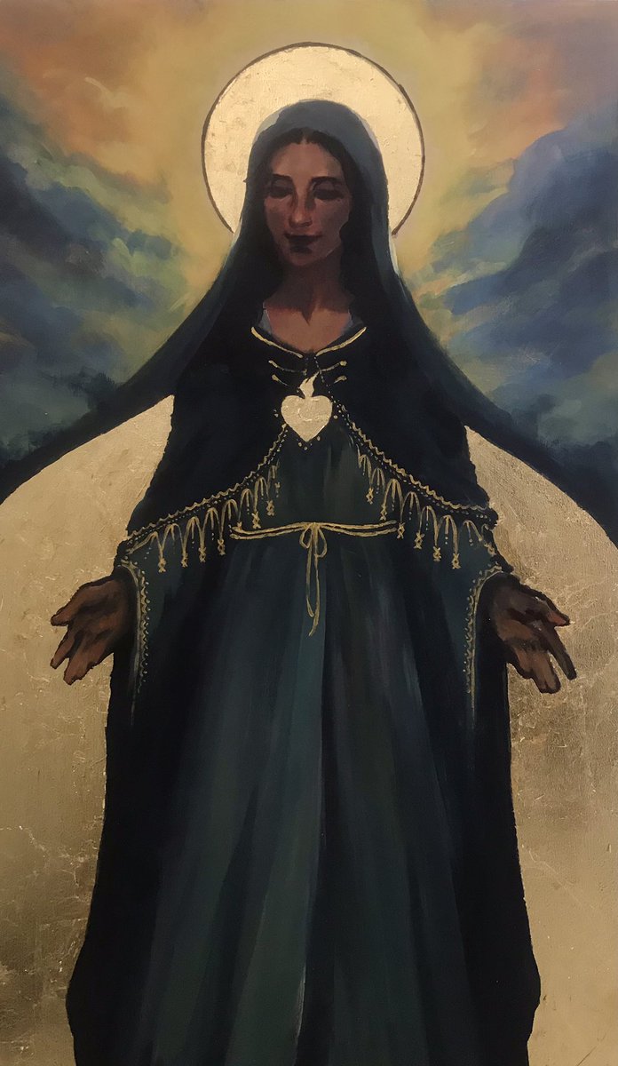 basessilis's tweet image. The various Catholic-themed/related commissions I’ve done. Two were for family friends and relatives.
My acrylic painting style is pretty gloomy compared to my usual digital stuff, but I like it that way. _(:3 」∠)_