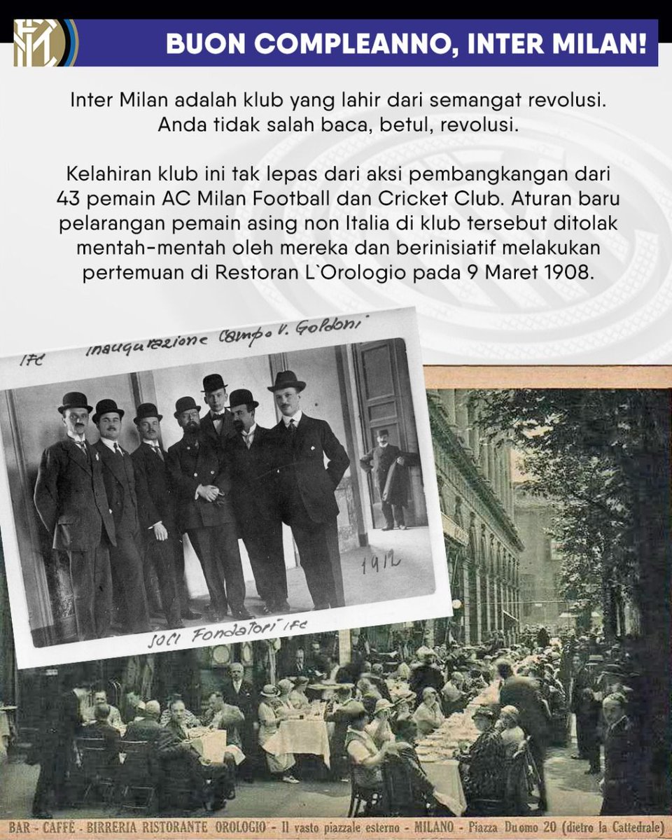 panditfootball's tweet photo. Buon Compleanno, Inter Milan! Klub ini lahir pada 9 Maret 1908 dengan semangat revolusi dan perlawanan. La Beneamata menorehkan tinta emas sebagai klub Serie A yang belum pernah degradasi.

Apa momen yang paling kalian ingat dari Internazionale Milan? https://t.co/8yvjLpeTkl