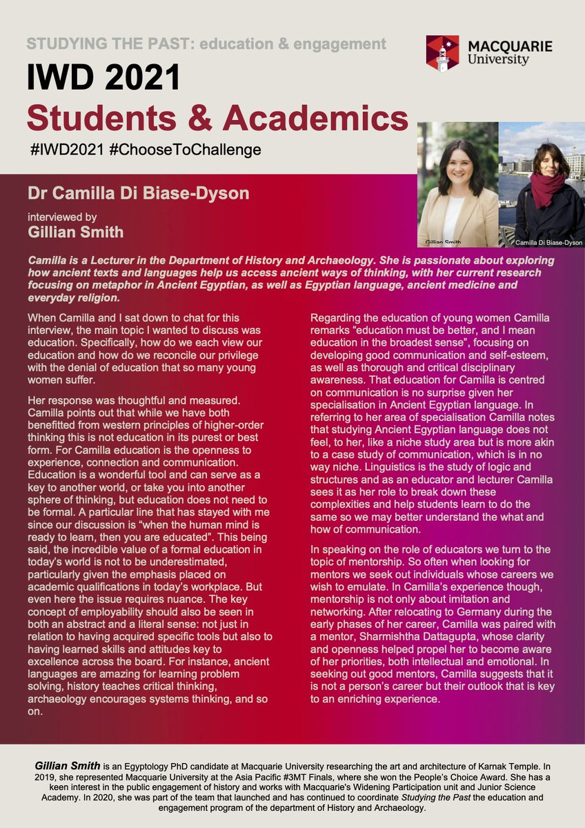 PastStudying's tweet photo. Our #IWD2021 ♀️✊🏼#student #academic interview series continues w/ @GillSmith__ & @DiBiaseDyson who talk about the scope of #education & ways we may approach #education to ensure it is #inclusive & all #encompassing
#ChooseToChallenge @AncientHistMQ @WomenAncient #IWD #WomenLead https://t.co/PED3Ad8RZd