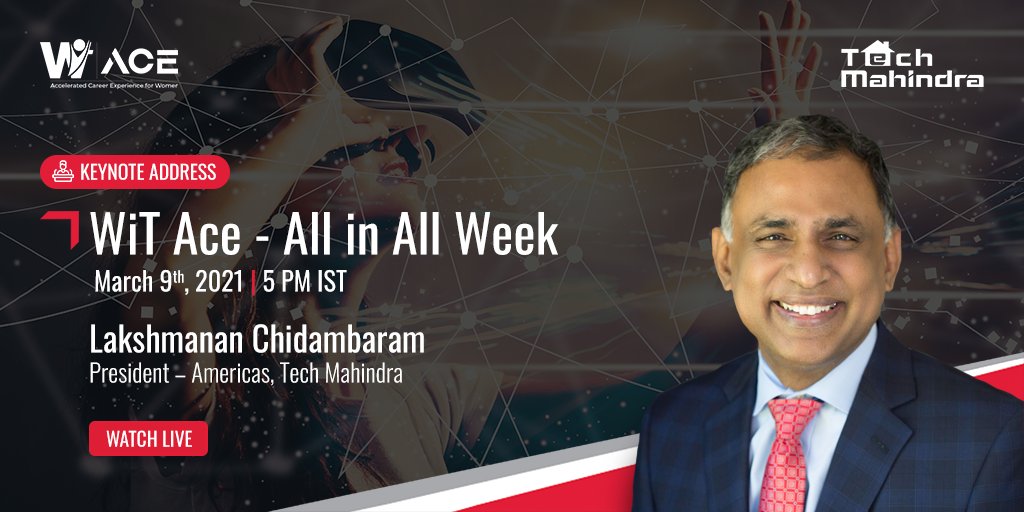tech_mahindra's tweet photo. Catch @C_T_Lakshmanan as he delivers a keynote session on the importance of diversity in leadership at @WiTAceOfficial's #AllInAllWeek today at 5 PM IST.
Register now and join the session here - https://t.co/hs1gvH4pp7
#UnlockTheNXTNow https://t.co/YhCJHG9alV