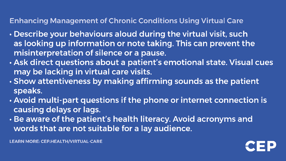 CEPhealth's tweet photo. Tips for practicing patient-centred virtual care by strengthening the patient-provider relationship. https://t.co/xo54uQPamn https://t.co/TfijIFjGMr