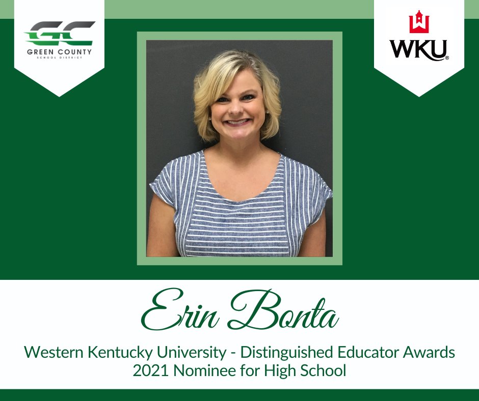 GCSDistrictInfo's tweet photo. (2/3) Green County Schools has another fantastic group of educators to recognize! We have the BEST working for Green County Schools! 

The following were recognized by @wku for the annual Distinguished Educator Awards.

#GCSchools #WeCARE https://t.co/QyFxAImyaR