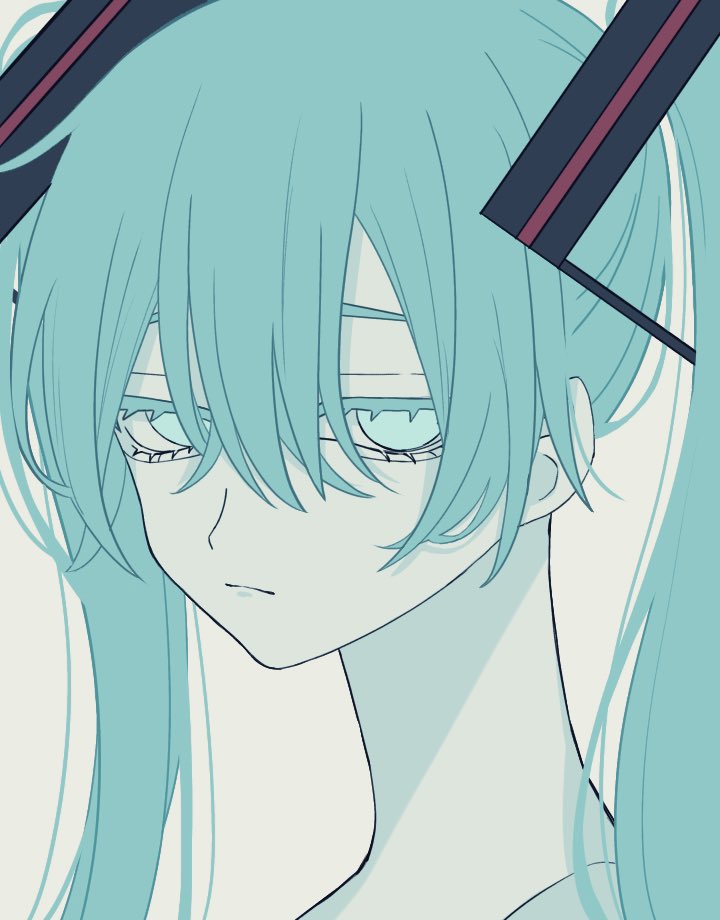 hatsune miku 1girl solo twintails half-closed eyes long hair simple background expressionless  illustration images