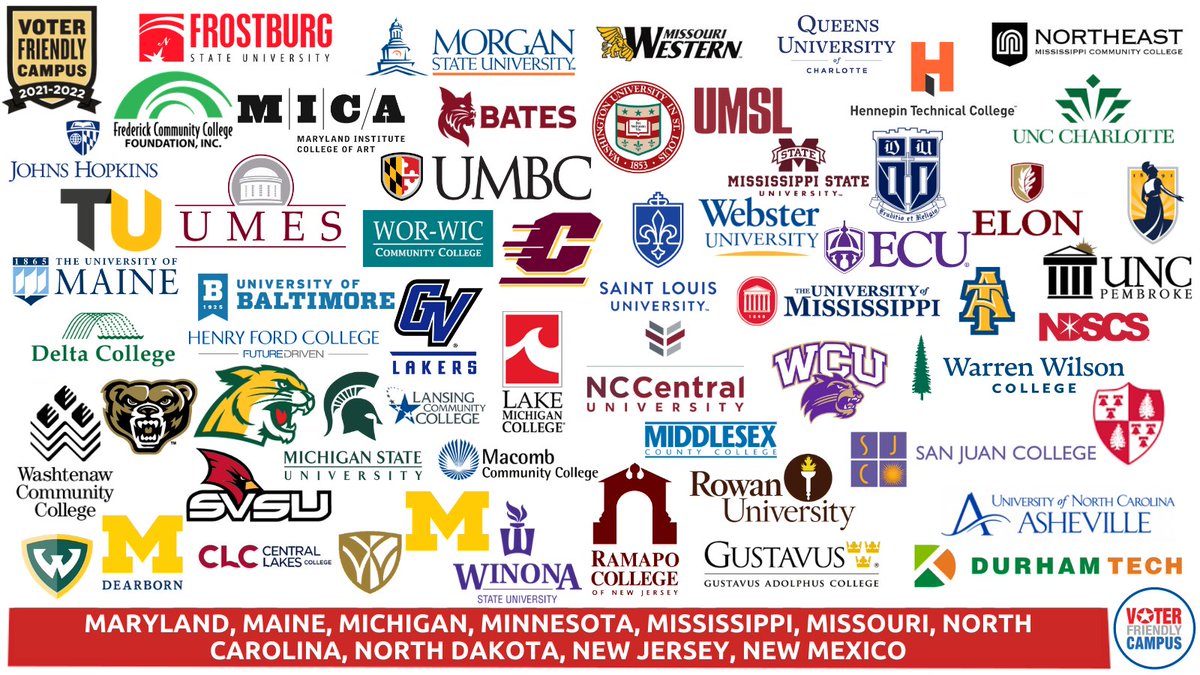 VFCampus's tweet image. The moment you&apos;ve all been waiting for...

Presenting the 2021 - 2022 Voter Friendly Campus Designees 🥁...

Learn more about them at voterfriendlycampus.org/campus-designe…

Read our full statement at campusvoteproject.org/post/naspa-and…