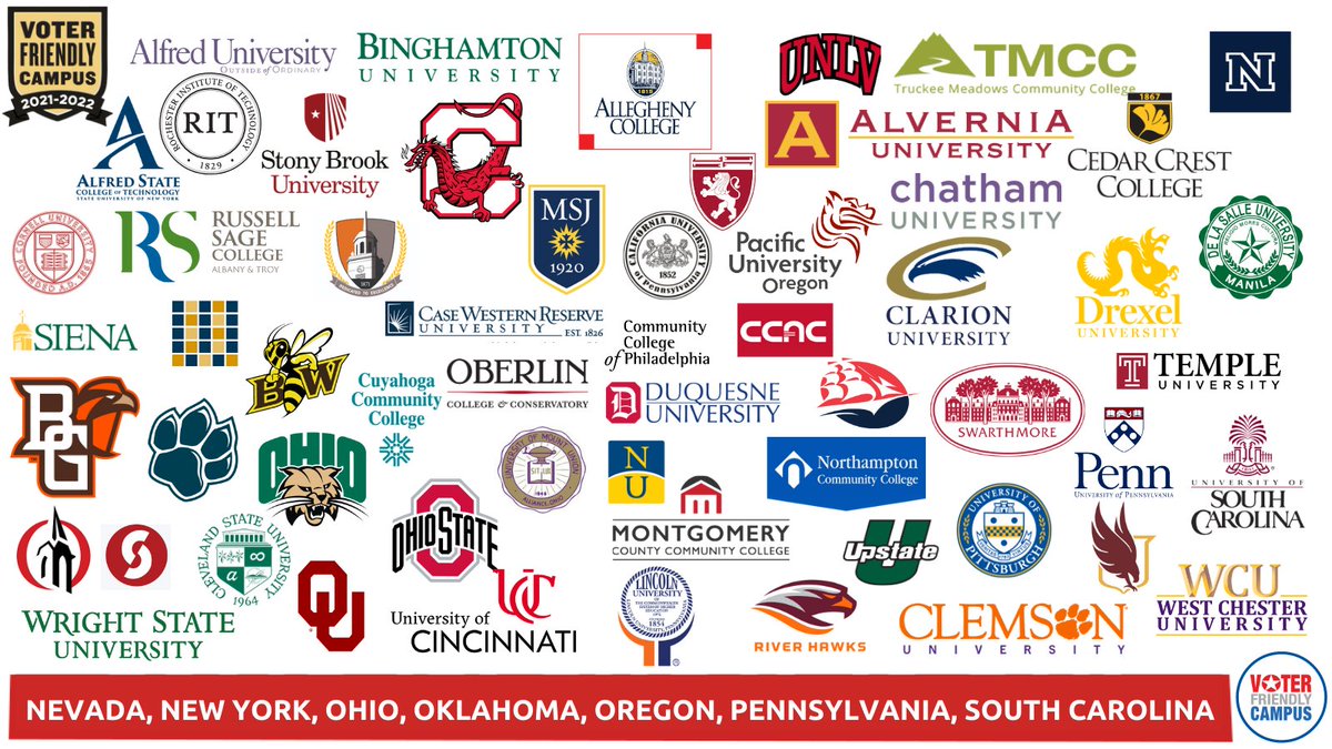 VFCampus's tweet image. The moment you&apos;ve all been waiting for...

Presenting the 2021 - 2022 Voter Friendly Campus Designees 🥁...

Learn more about them at voterfriendlycampus.org/campus-designe…

Read our full statement at campusvoteproject.org/post/naspa-and…