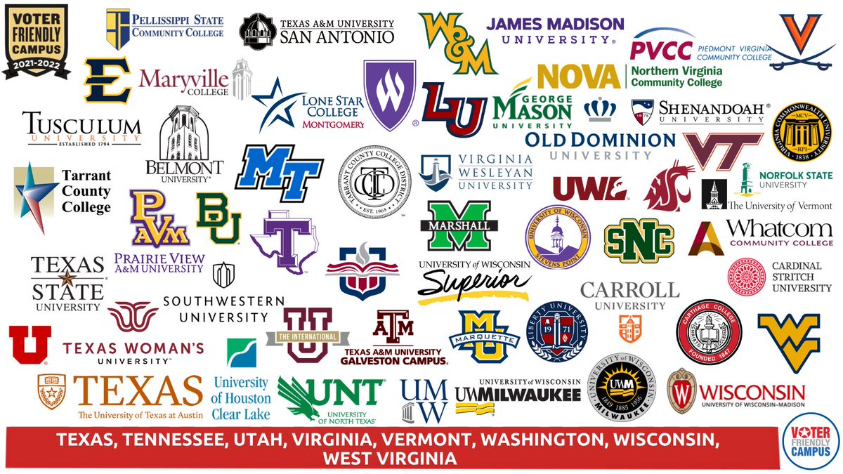 VFCampus's tweet image. The moment you&apos;ve all been waiting for...

Presenting the 2021 - 2022 Voter Friendly Campus Designees 🥁...

Learn more about them at voterfriendlycampus.org/campus-designe…

Read our full statement at campusvoteproject.org/post/naspa-and…