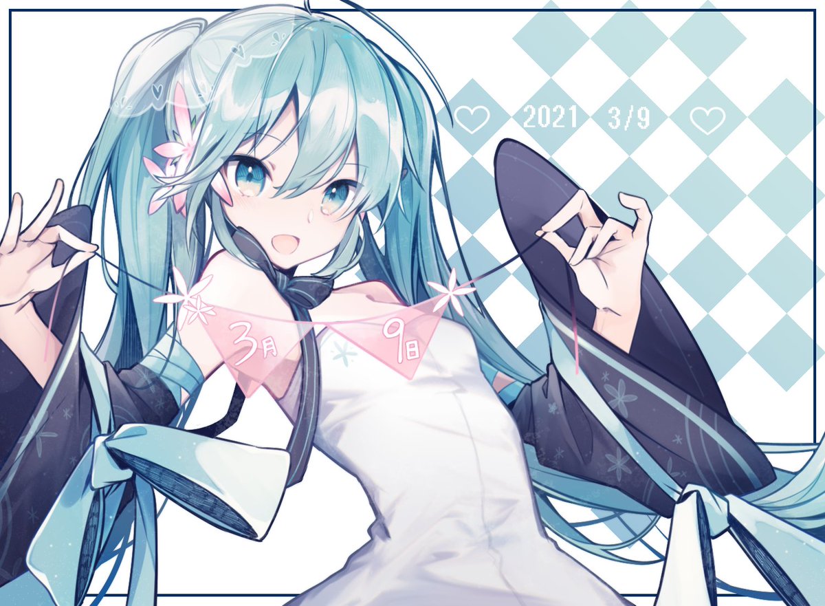 hatsune miku 1girl solo long hair twintails detached sleeves dress open mouth  illustration images